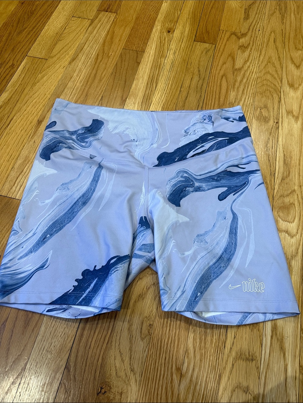 Nike Light Blue Marble-Print Bike Shorts